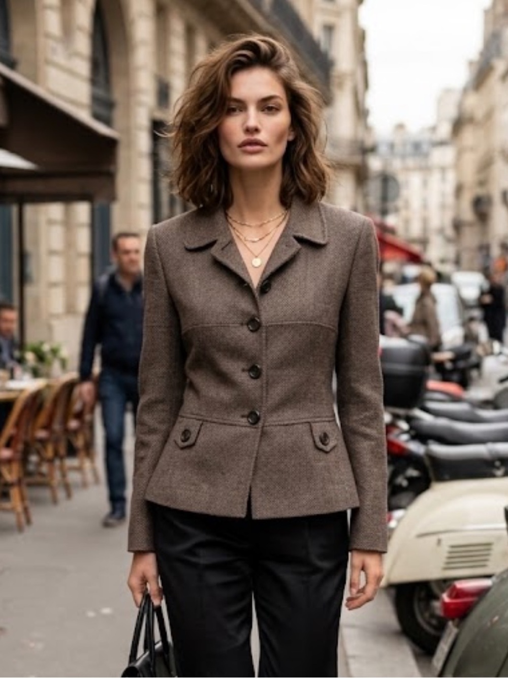 Tahari brown woven 100% wool blazer